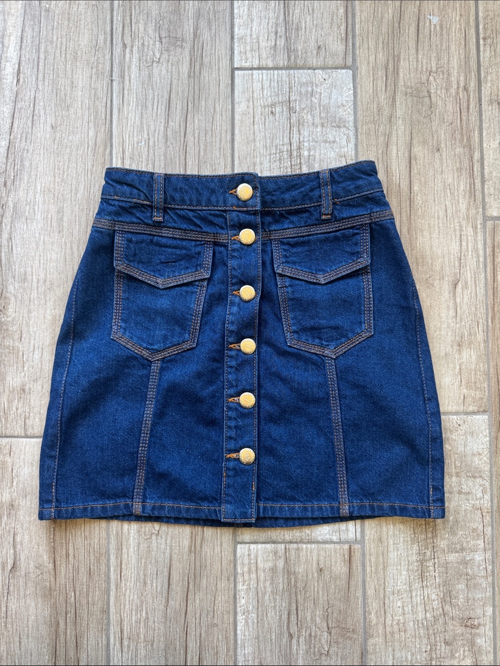 FARM Rio Dark Blue Denim Button-Front Mini Skirt
